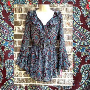 Women’s long sleeve romper dress shorts brown/blue